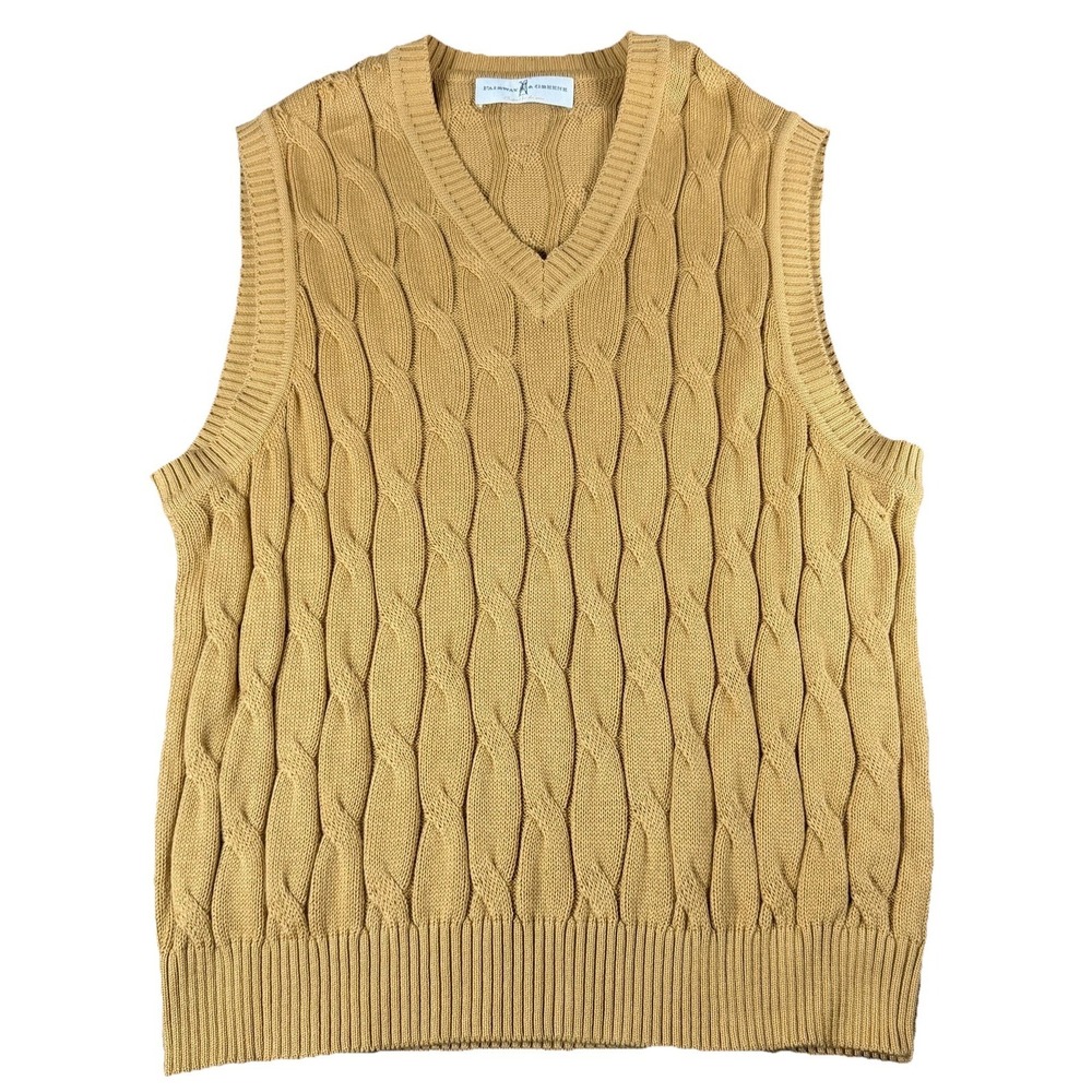 Fairway & Greene Sweater Vest Mens Large Brown Pima Cotton Cable Knit Golf